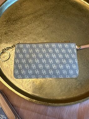 Dooney and Bourke Vintage Logo Monogram Wristlet Pouch in Light Blue Gray EUC